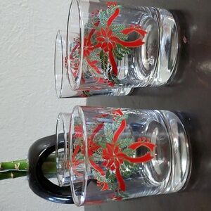 Anchor and Hocking Poinsettia and Ribbons old fashioned glassware